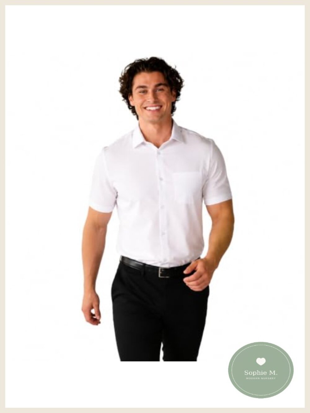 Mens Short Sleeve White Stretch Dress Shirt, Athletic Fit Point Collar,